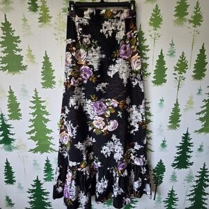 Chic Floral Long Skirt in Navy and Purple
